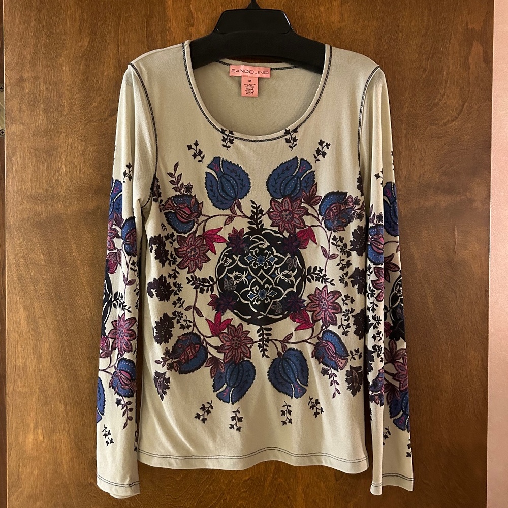 Bandolino Floral Print and Embroidered Blouse, Size M